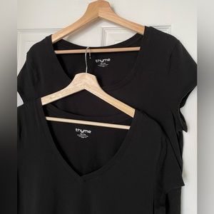 2 Thyme Maternity Black Cotton T-shirts Tshirts Tops: 1 V-Neck,1 Round Neck, XXL